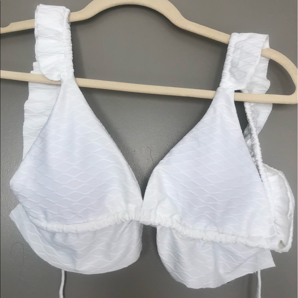 Ruffle scaled white bikini top